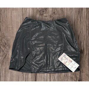 Halara Shimmery Black Slit Front Mini Skirt Sz XS Shiny Black 4 Way Stretch